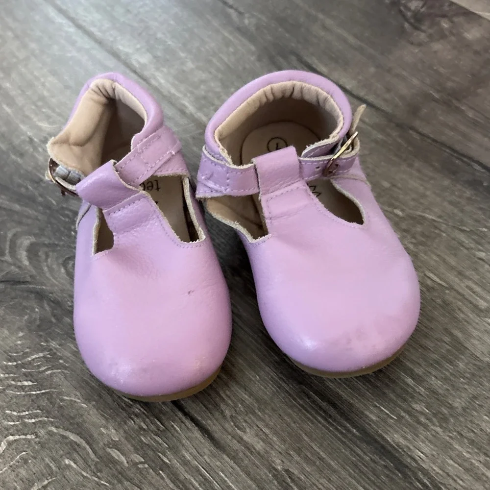 Teg Lad Lavender Leather T Strap Mary Jane Crib Shoes Toddler Size 7‎